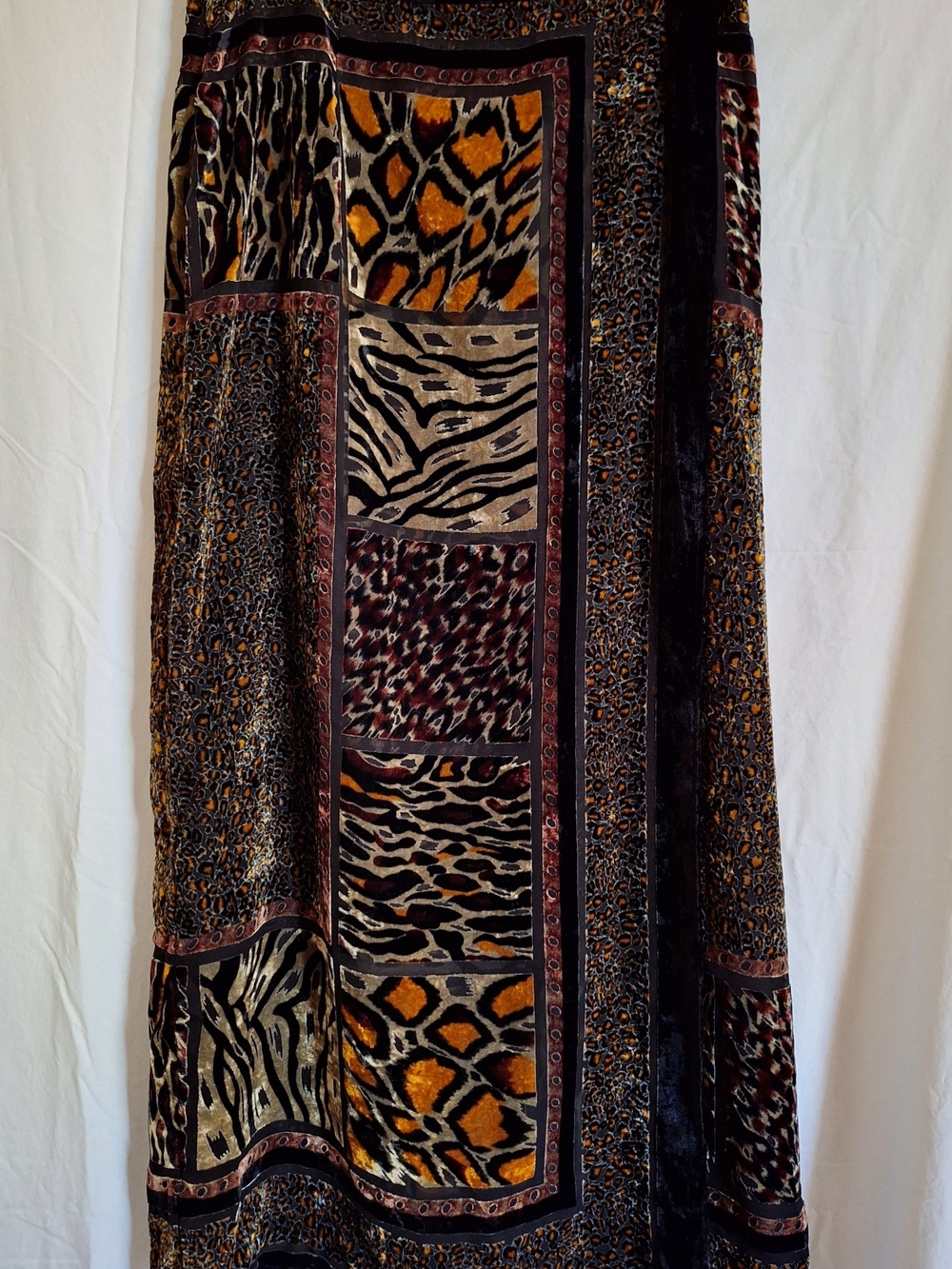 Vintage Carol Little Velvet Burnout Animal Print Maxi Wrap Skirt Lined Sz 14